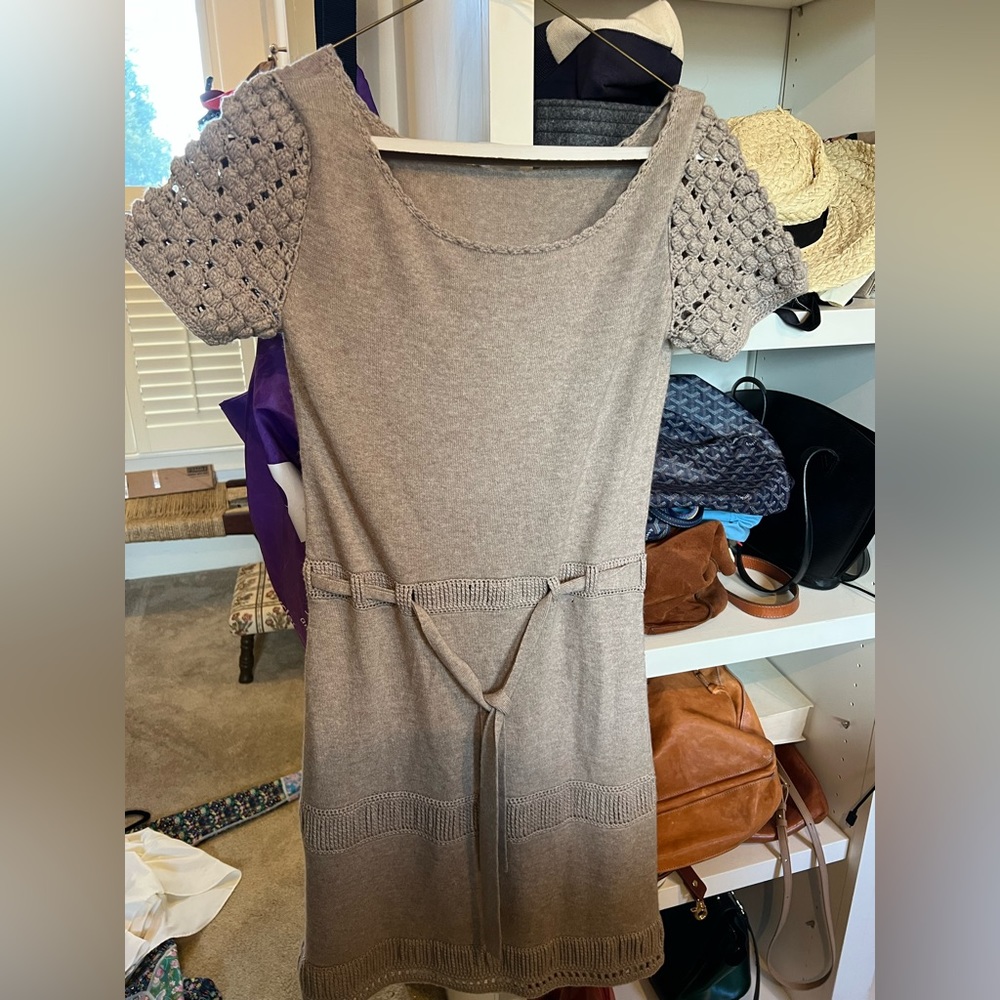 Philosophy Di Alberta Ferretti Midi Knit Tan belted sweater Dress small 2